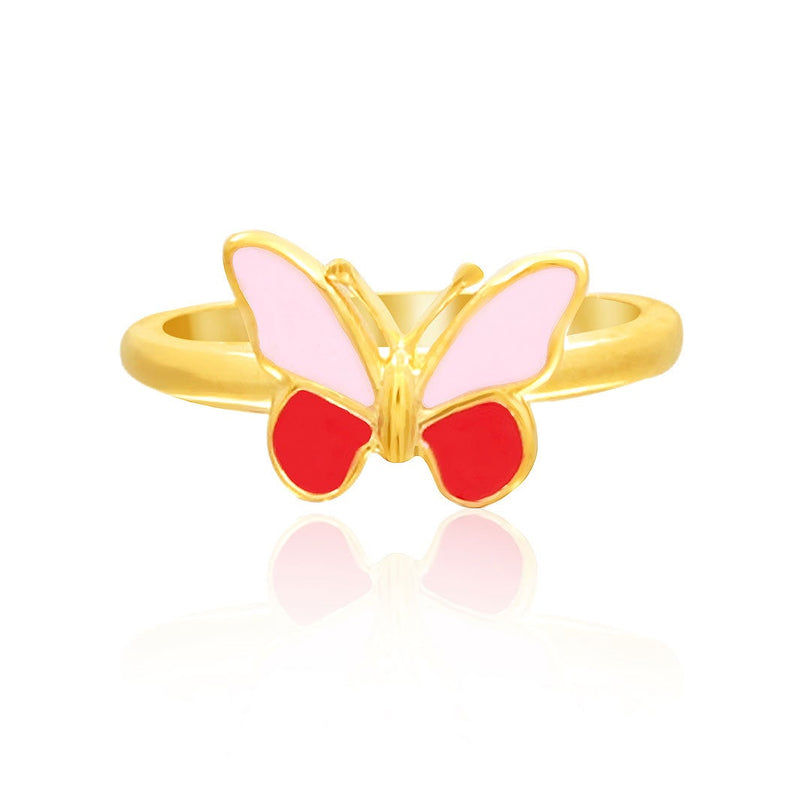 Pink Butterfly Kids Gold Ring