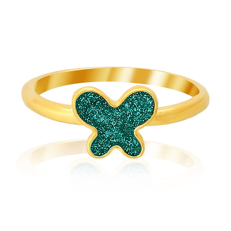 Glittery Green Butterfly Kids Gold Ring