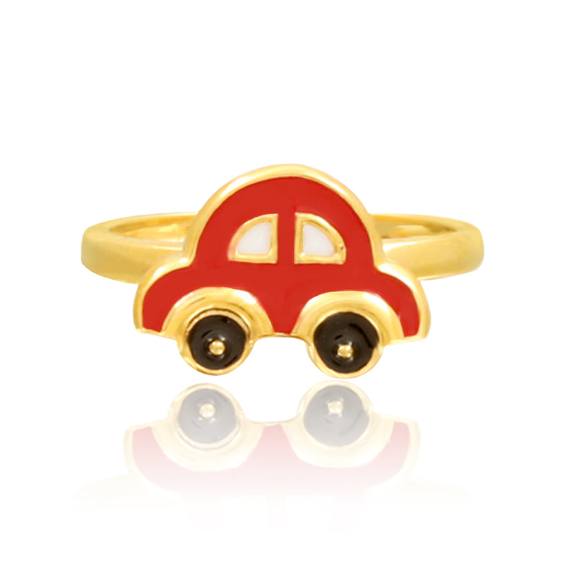 Mini Red Car Kids Gold Ring