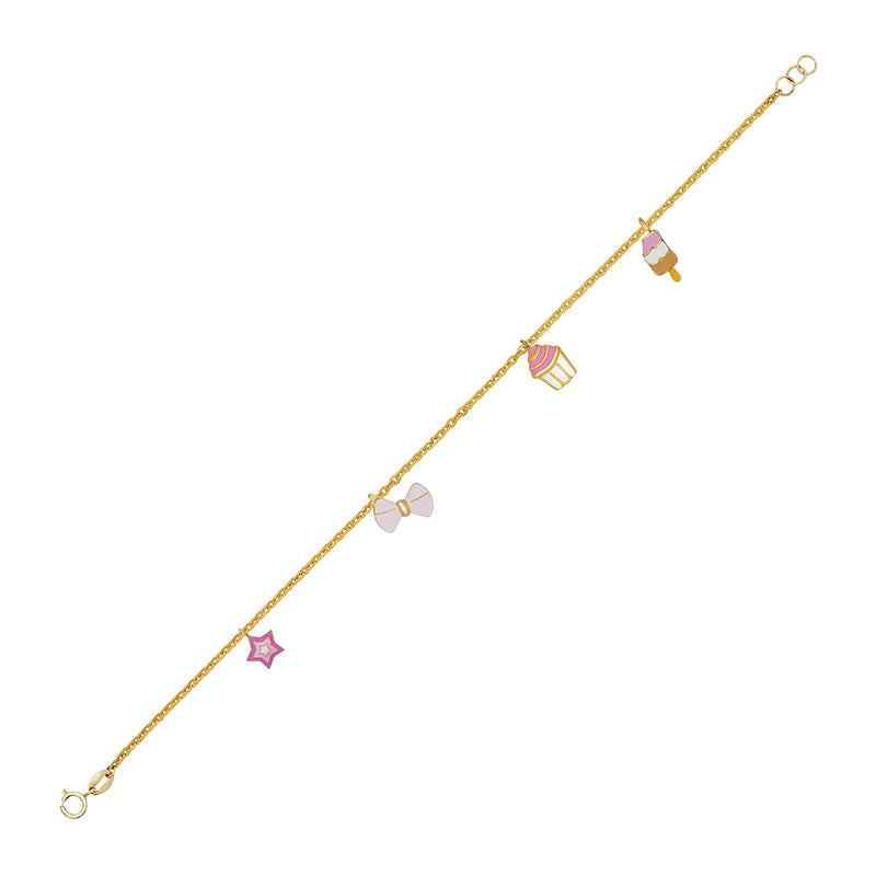 Elegant Youngster Bracelet with Four Pretty Pink Charms