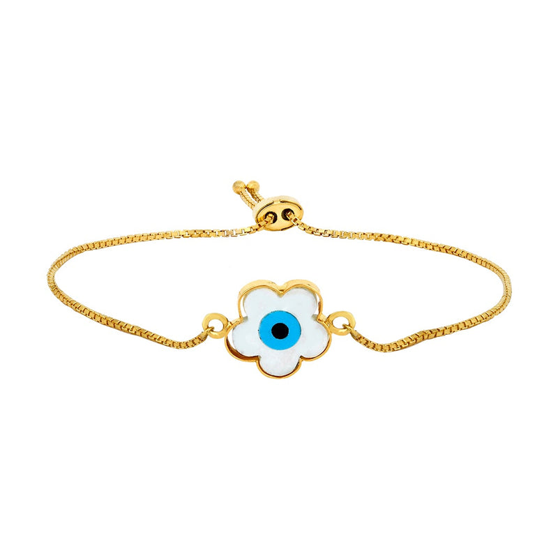 Youngster Bracelet with a White Flower-shaped Evil Eye Charm