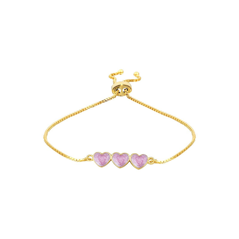 Elegant Youngster Bracelet with Three Mini Pink Hearts