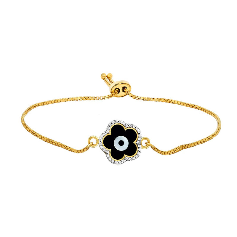 Youngster Bracelet with a Flower-shaped Jet Black Evil Eye