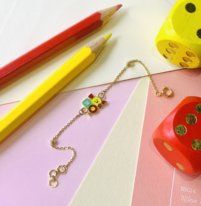 Kids Cute Toy Train Charm Gold Bracelet