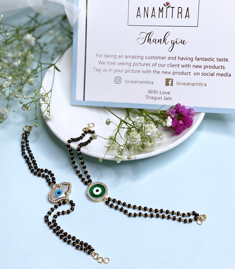 Pretty Emerald Green Evil Eye Mangalsutra Bracelet